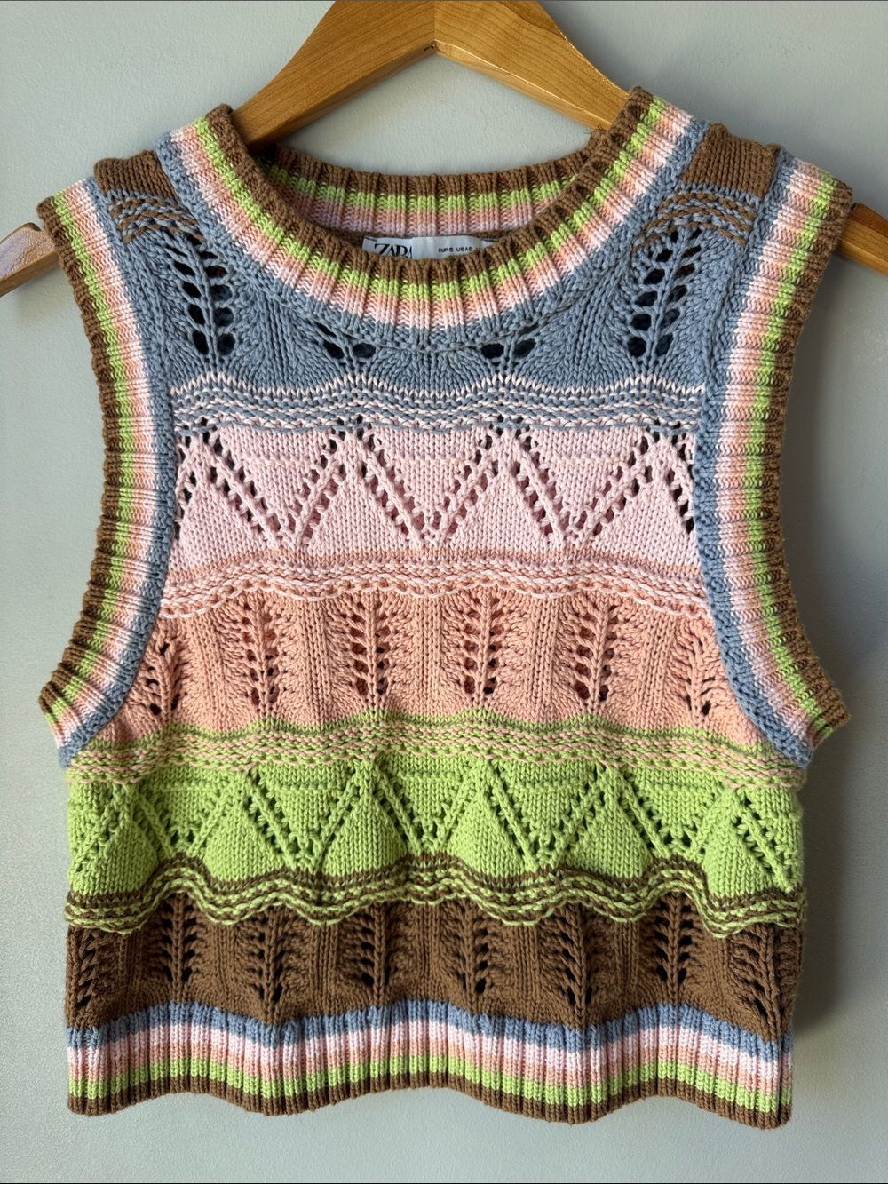 Zara Crochet Boho Knit Cropped Sweater Vest